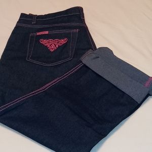Vintage 80's,Dark Wash,Super Stretch,Denim Capris/Crop Jeans with Hot Pink Trim